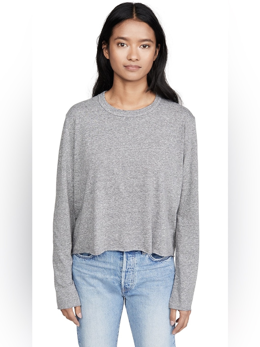 THE GREAT. The Long Sleeve Crop Tee Women’s Heather Gray